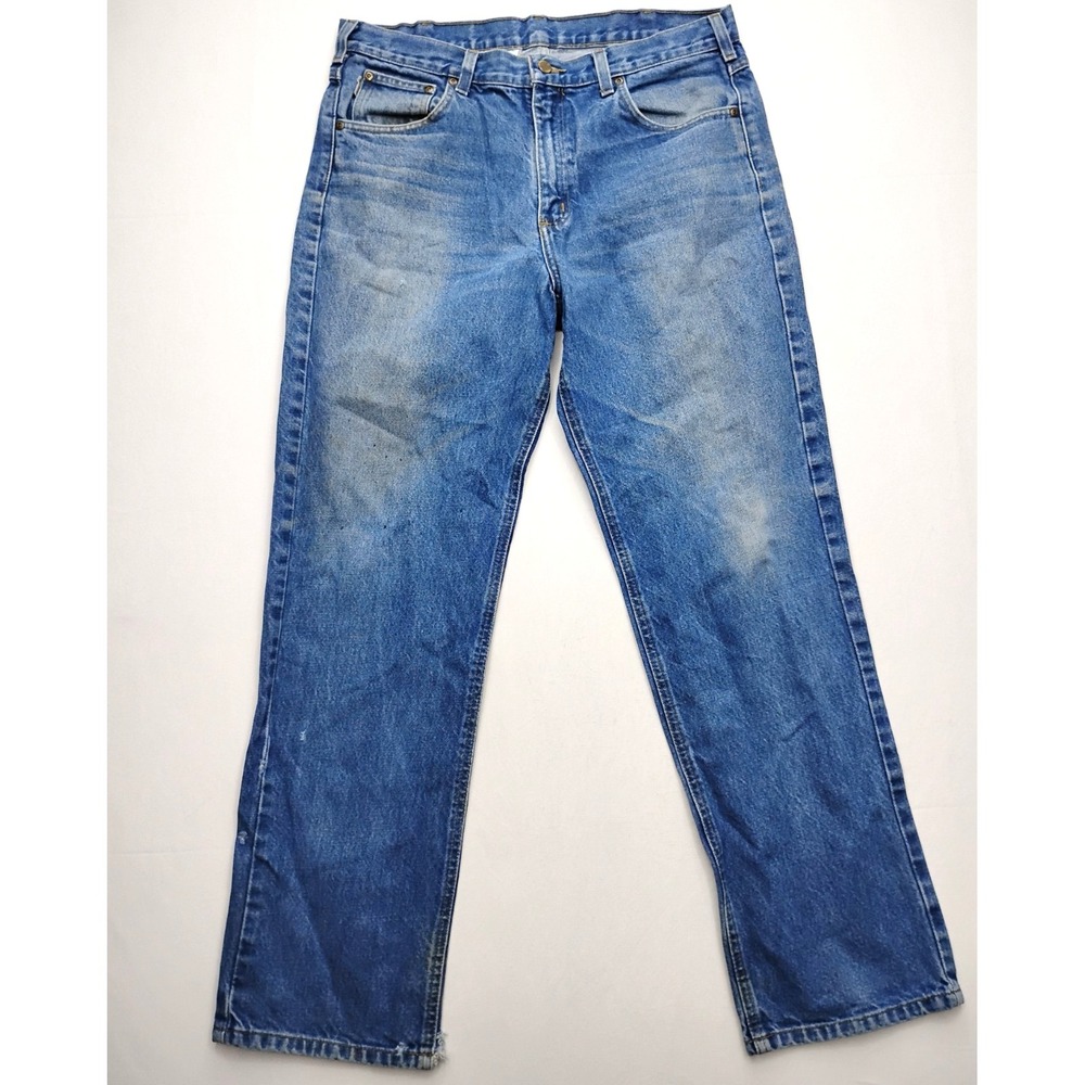 Carhartt Jeans Mens 36x32 Traditional Fit B280 PRW‎ Denim Workwear Distressed